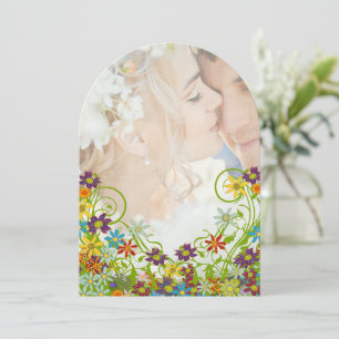 Photo Floral Swirly Flower Wedding Invitation