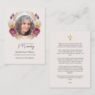 Photo Floral Wreath Funeral Memorial Prayer   Card