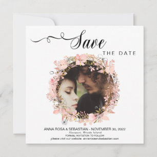 *~* PHOTO Floral Wreath Wedding Gold Save The Date