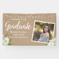 Photo Flowers String Lights Graduation Tan