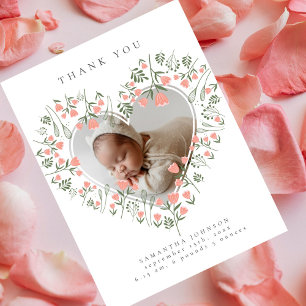Photo Flowery Heart Elegant Baby Shower Thank You Postcard
