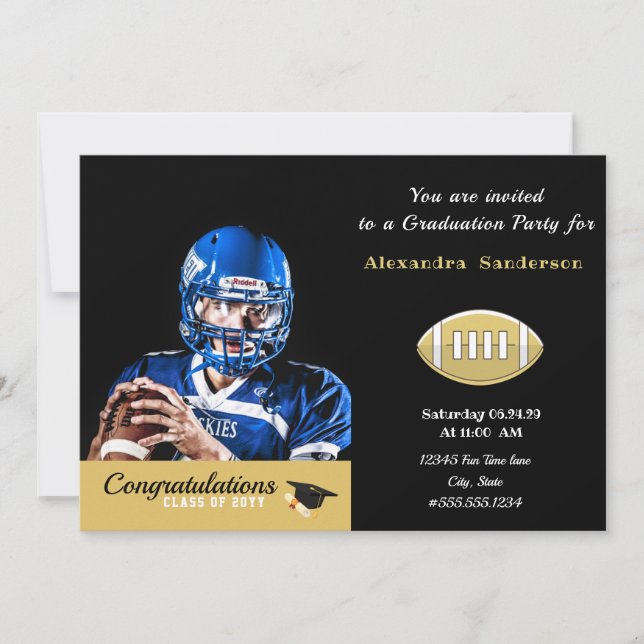 Photo Football player graduation party Invitation (Front)