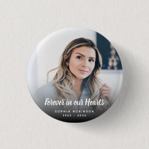 Photo Forever In Our Hearts Funeral Keepsake 3 Cm Round Badge