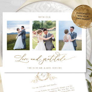 Photo, Formal Monogram, Love and Gratitude Wedding Thank You Card