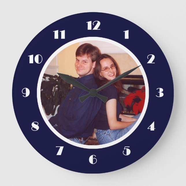 Photo Frame Navy Large Clock (Front)