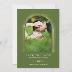 Photo Frame Personalised Olive Green Gold Elegant Save The Date