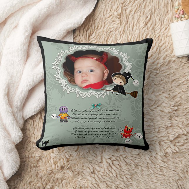 Photo Frame with Witch, Monsters, Ghost, Cat Cushion (Blanket)