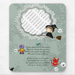 Photo Frame with Witch, Monsters, Ghost, Cat Mouse Pad