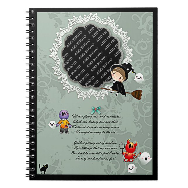 Photo Frame with Witch, Monsters, Ghost, Cat Notebook (Front)
