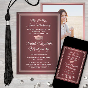 Photo From Parents Graduation Burgundy Red & Pink Announcement
