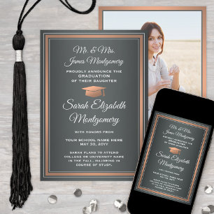 Photo From Parents Grey Copper & White Graduation Announcement