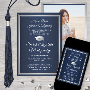 Photo From Parents Navy Blue and White Graduation Announcement