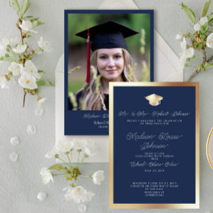 Photo From Parents Navy Blue & Gold Graduation Invitation