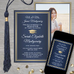 Photo From Parents Navy Gold and White Graduation Announcement<br><div class="desc">Share the joy of a high school or college graduation with these custom photo navy blue, gold and white announcements. (IMAGE PLACEMENT TIP: An easy way to centre a picture exactly how you want is to crop it before uploading to the Zazzle website.) This formal style template includes parents' and...</div>