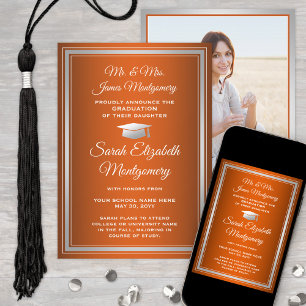 Photo From Parents Orange White Silver Graduation Announcement