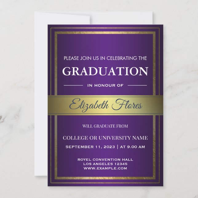 Photo From Parents Purple Gold & White Graduation  Announcement (Front)