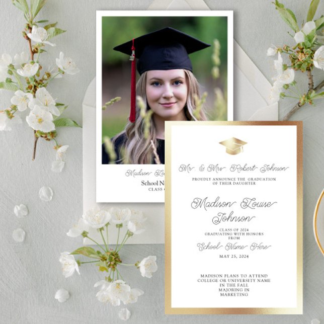 Photo From Parents White Black & Gold Graduation Invitation (Marking Milestones with Grace. #GradSuccess)