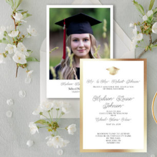 Photo From Parents White Black & Gold Graduation Invitation