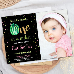Photo Full Green Watermelon Birthday Invitations