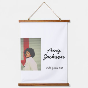 Photo full name date simple minimal girl woman hanging tapestry