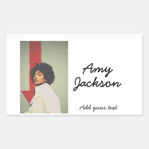 Photo full name date simple minimal girl woman rectangular sticker
