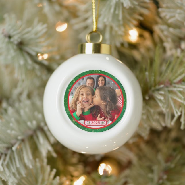 Photo Fun Stomping Reindeers  Ceramic Ball Christmas Ornament (Tree)