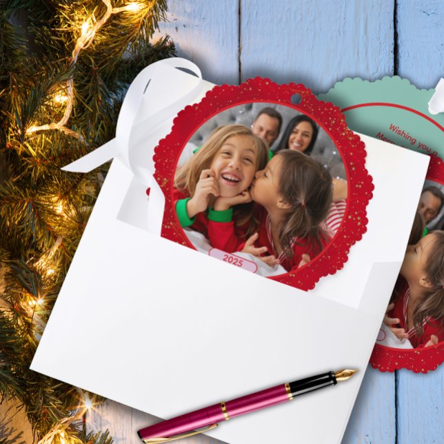 Photo Fun Stomping Reindeers  Tree Decoration Card (Creator Uploaded)