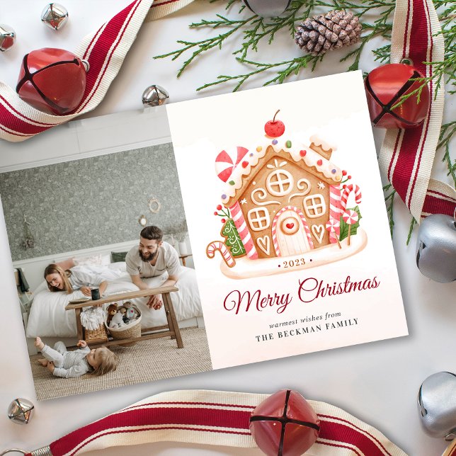 Photo Fun Watercolor Gingerbread House Christmas Holiday Card (Photo Fun Watercolor Gingerbread House Christmas Holiday Card)