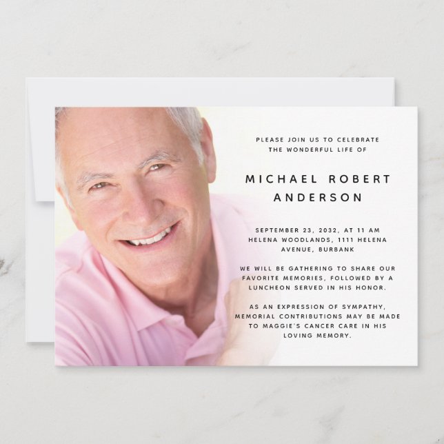 Photo Funeral Celebration of Life Invitation (Front)