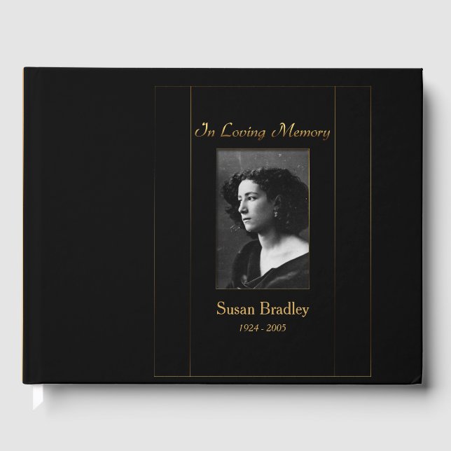 Photo Funeral Guest Book with gold piping 2 (Front)