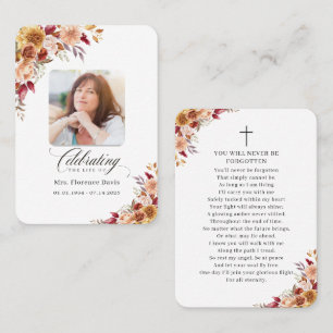 Photo Funeral Memorial Elegant Floral Prayer Card