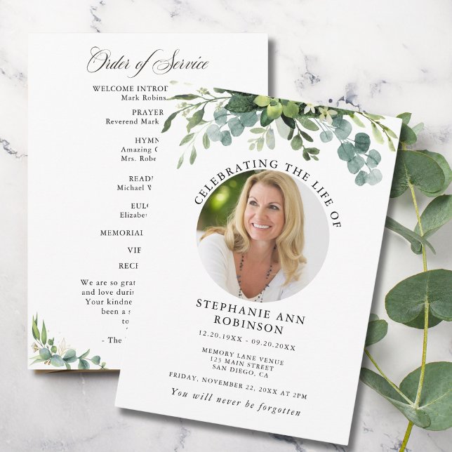 Photo Funeral Memorial Floral Order of Service Program (Creator Uploaded)