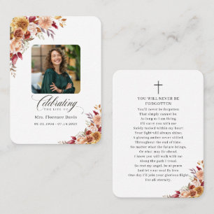Photo Funeral Memorial Floral Prayer Card