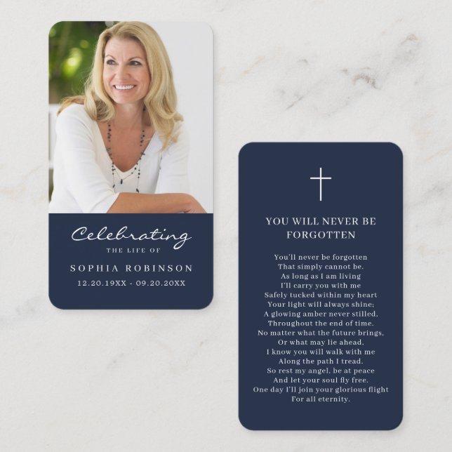 Photo Funeral Memorial Keepsake Blue Prayer Card (Front/Back)