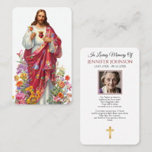 Photo Funeral Memorial Prayer Card Jesus in Flower