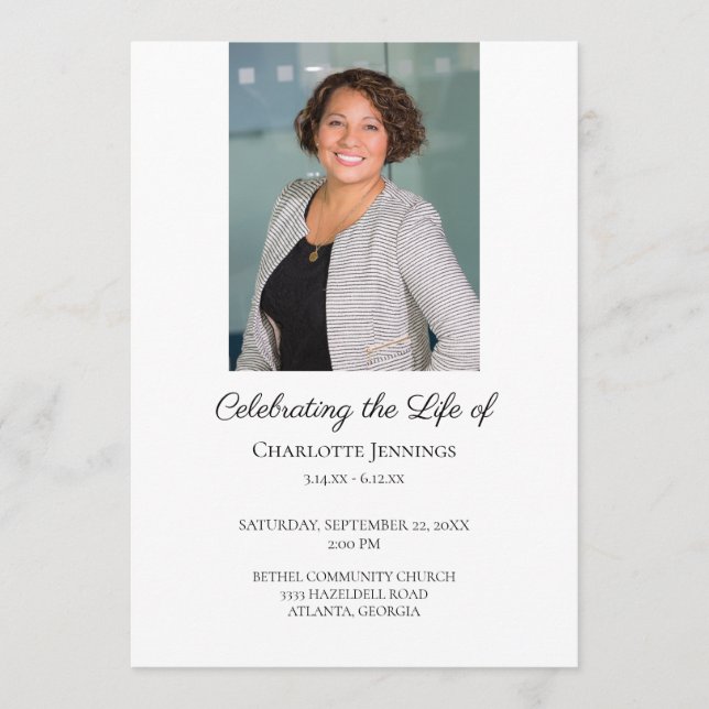 Photo Funeral Memorial Simple Order of Service Pro Program (Front)