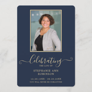 Photo Funeral Order of Service Elegant Gold Blue Program