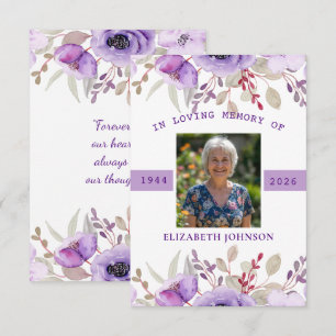 Photo Funeral Sympathy Memorial Purple Floral Card