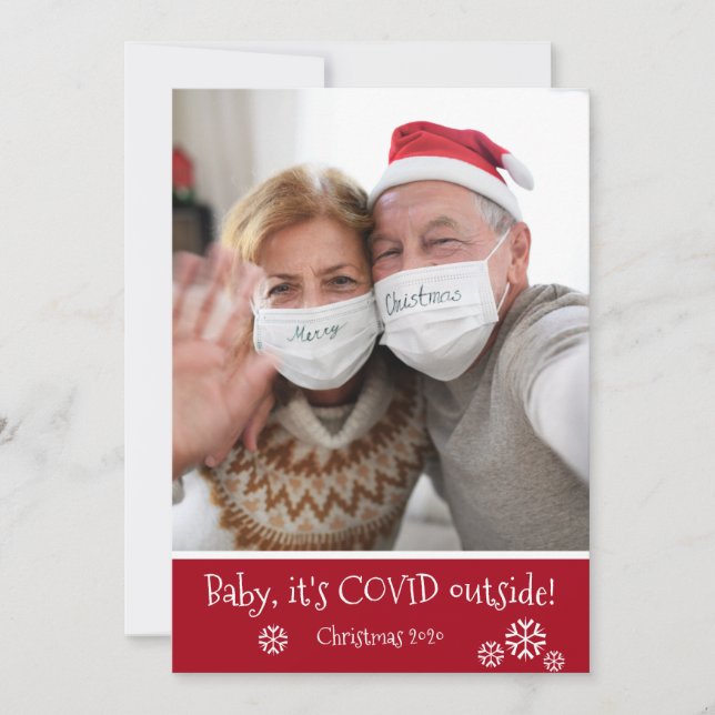 Photo Funny Baby It's Covid Outside Red Christmas Holiday Card (Front)