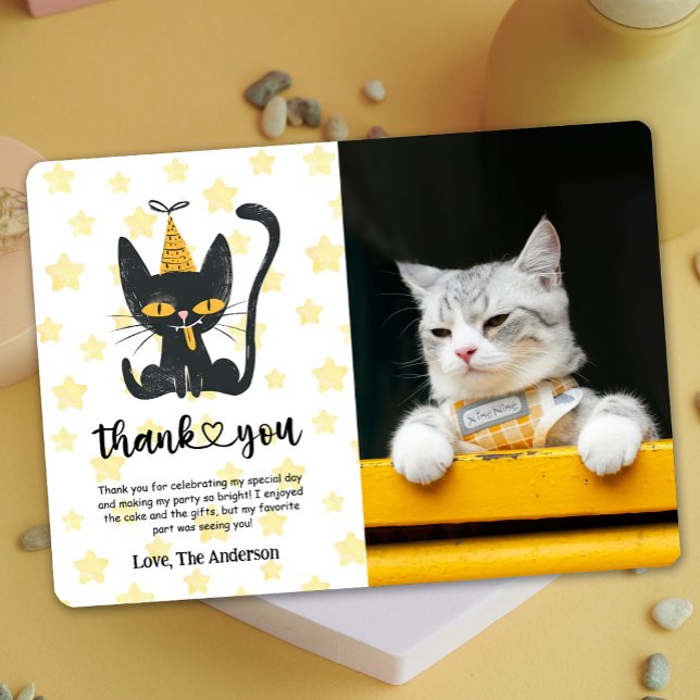 Photo Funny Black Cat Birthday Thank You Card (Photo Funny Black Cat Birthday Thank You Card)