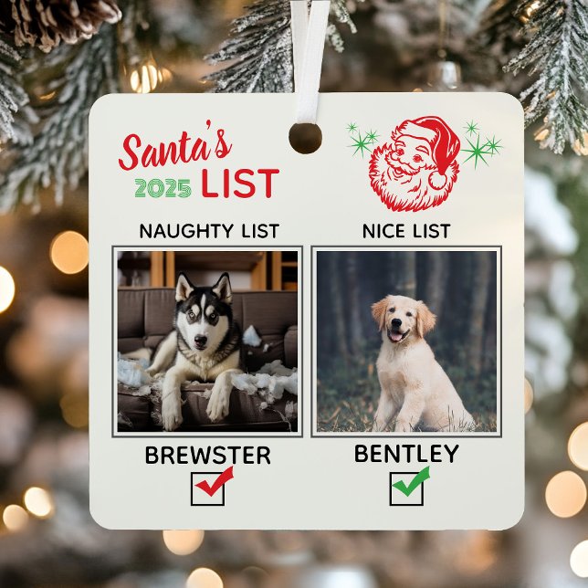  Photo Funny Dog Christmas Naughty Nice Metal Tree Decoration (Photo Funny Dog Christmas Naughty Nice Metal Ornament)