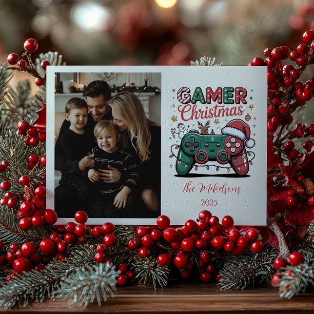 Photo Funny Gamer Christmas Holiday Card (Creator Uploaded)