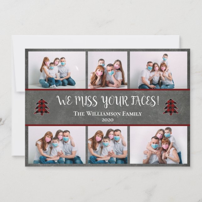 Photo Funny Miss Your Faces Face Masks Christmas Holiday Card (Front)