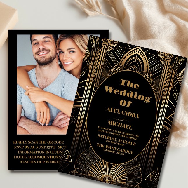 Photo Geometric Art Deco Wedding Invitation (Creator Uploaded)