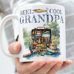 Photo Gift for Grandpa Fishing Birthday Coffee Mug<br><div class="desc">Adult Fishing Birthday Party design. Watercolor illustration with bright colours. Click the "customise further" button if you wish to re-arrange and format the style and placement of the text. Matching product can be found in Fishing Birthday Collection. Note: Photo is AI created please exchange with your Photo.</div>