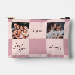 Photo gift "Love you Mum always" pink chequerboard Accessory Pouch