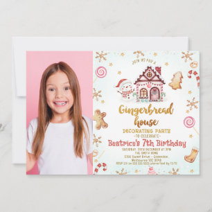 Photo Gingerbread House Decorating Birthday Invitation