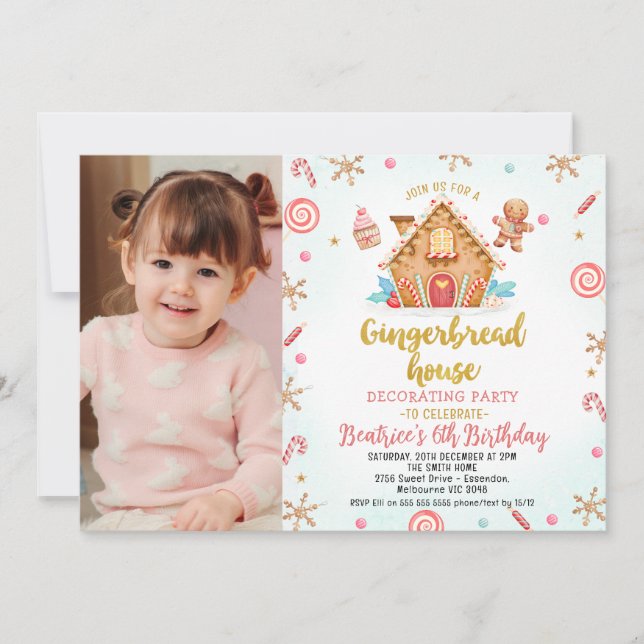 Photo Gingerbread House Decorating Party Birthday  Invitation (Front)