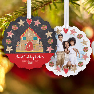 Photo Gingerbread Sweet Holiday Wishes Chalkboard Tree Decoration Card