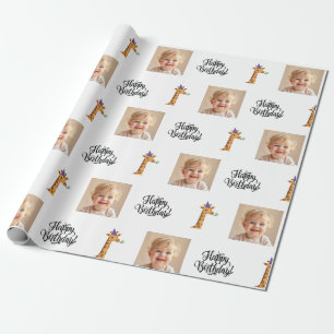 Photo Giraffe Birthday Wrapping Paper